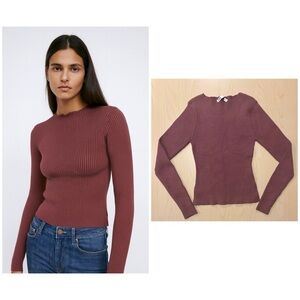 Zara Ribbed Fitted Long Sleeve Knit Top Mauve Purple Size Small